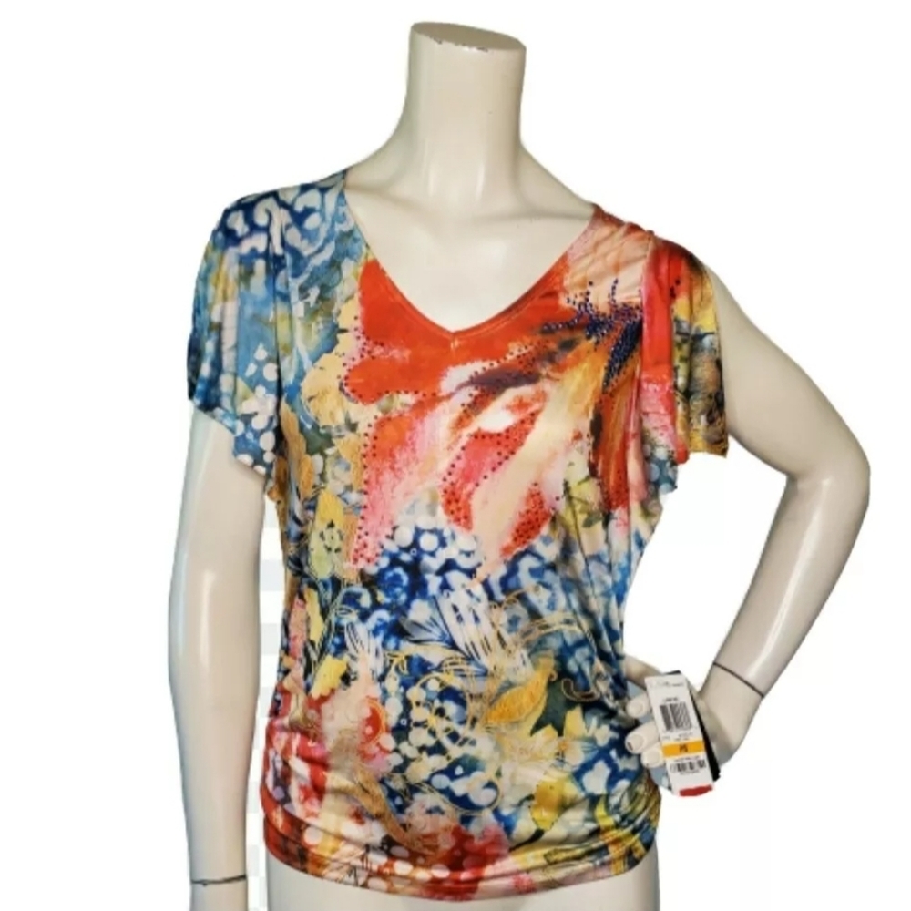 Style & Co Top Womens S Petite Short Sleeve NEW